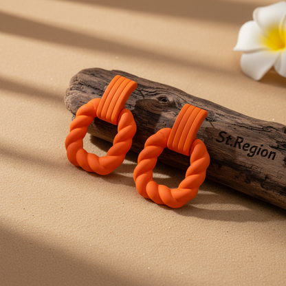 Orange Resin & Silvertone Twine Square Drop Earrings