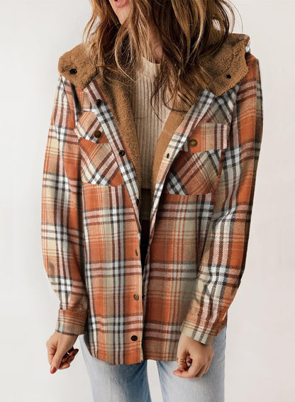 Women's Thickened Flannel Long Sleeve Plaid Jacket Coat with Hood(Buy 2 Free Shipping)