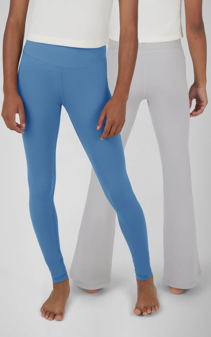 90 Degree by Reflex Girls 2 Pack Interlock Everyday Full Length Legging and Everyday Interlock High Waist Flared Pant