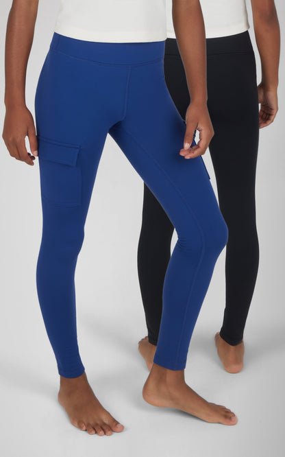 90 Degree by Reflex Girls 2 PK Polarlux Everyday Cargo Pocket Legging + Everyday Basic Legging