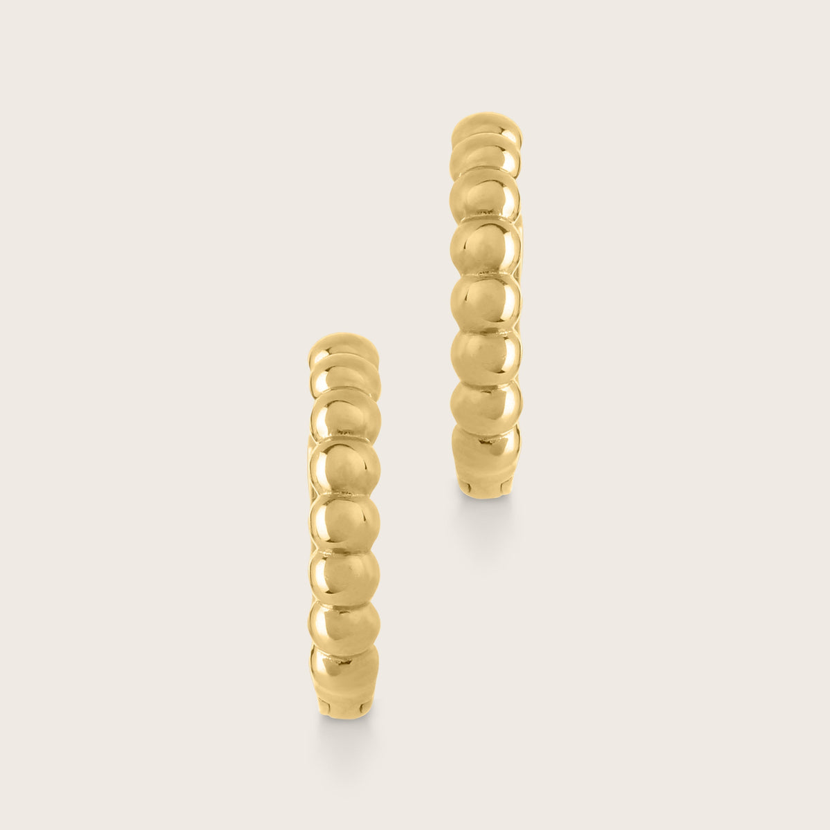 14k Yellow Gold 12.5mm Beaded Huggie Hoops Earring