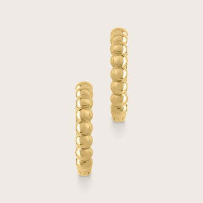 14k Yellow Gold 12.5mm Beaded Huggie Hoops Earring