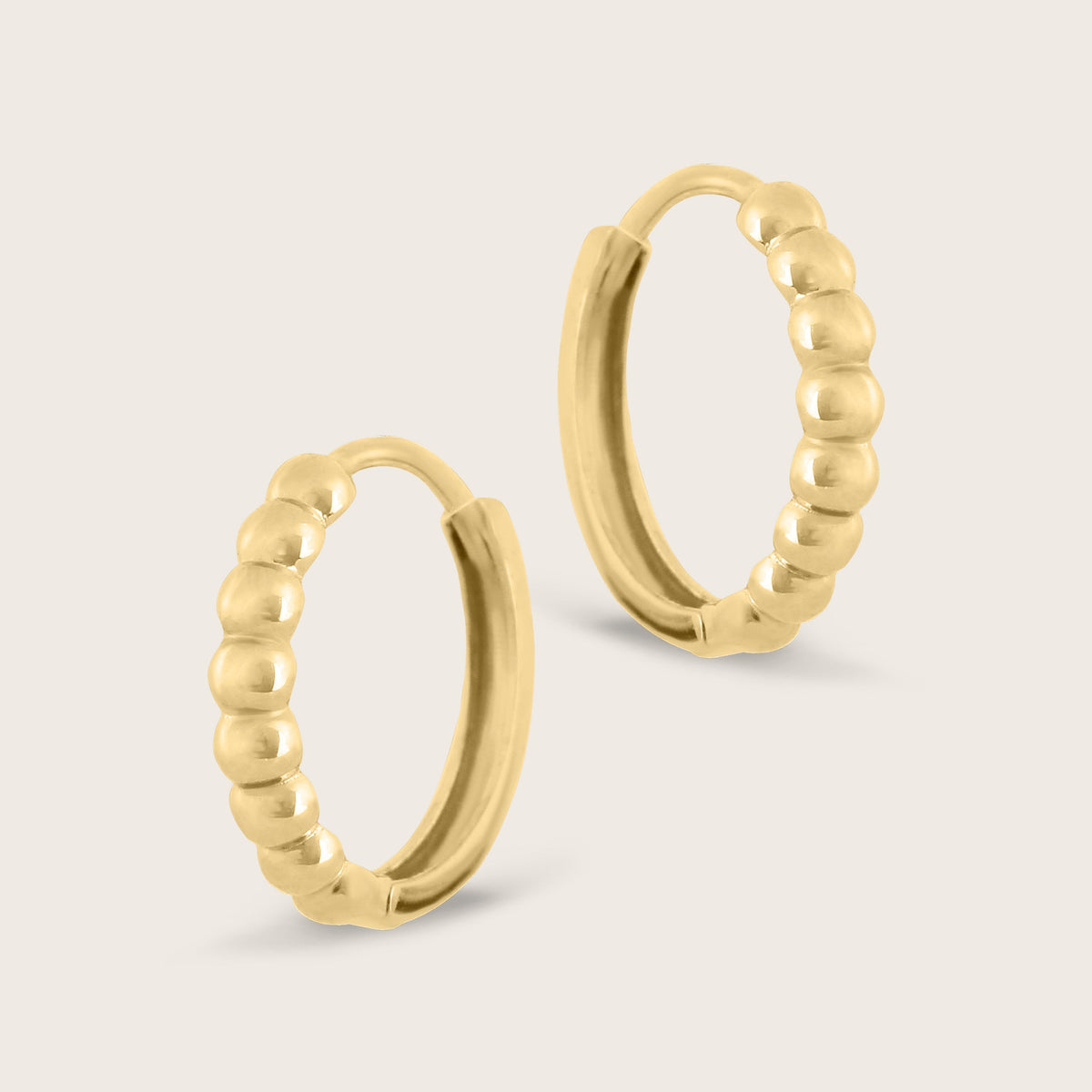 14k Yellow Gold 12.5mm Beaded Huggie Hoops Earring