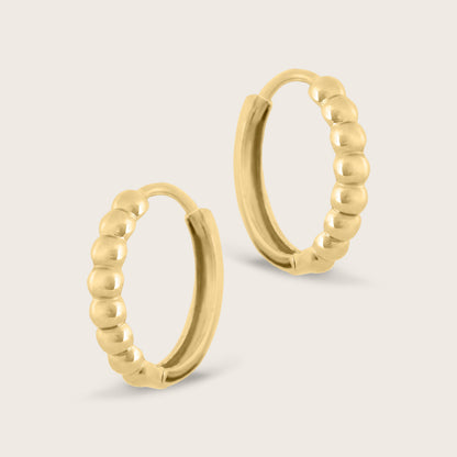 14k Yellow Gold 12.5mm Beaded Huggie Hoops Earring