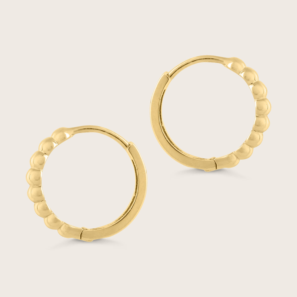 14k Yellow Gold 12.5mm Beaded Huggie Hoops Earring
