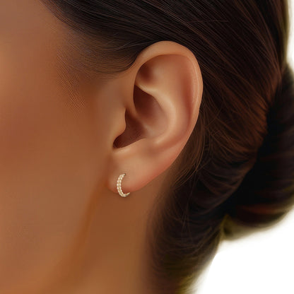 14k Yellow Gold 12.5mm Beaded Huggie Hoops Earring
