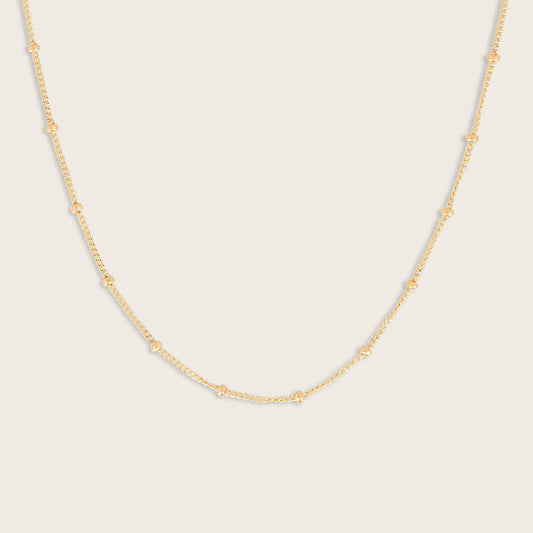 14k Yellow Gold Station Bead Chain Necklace