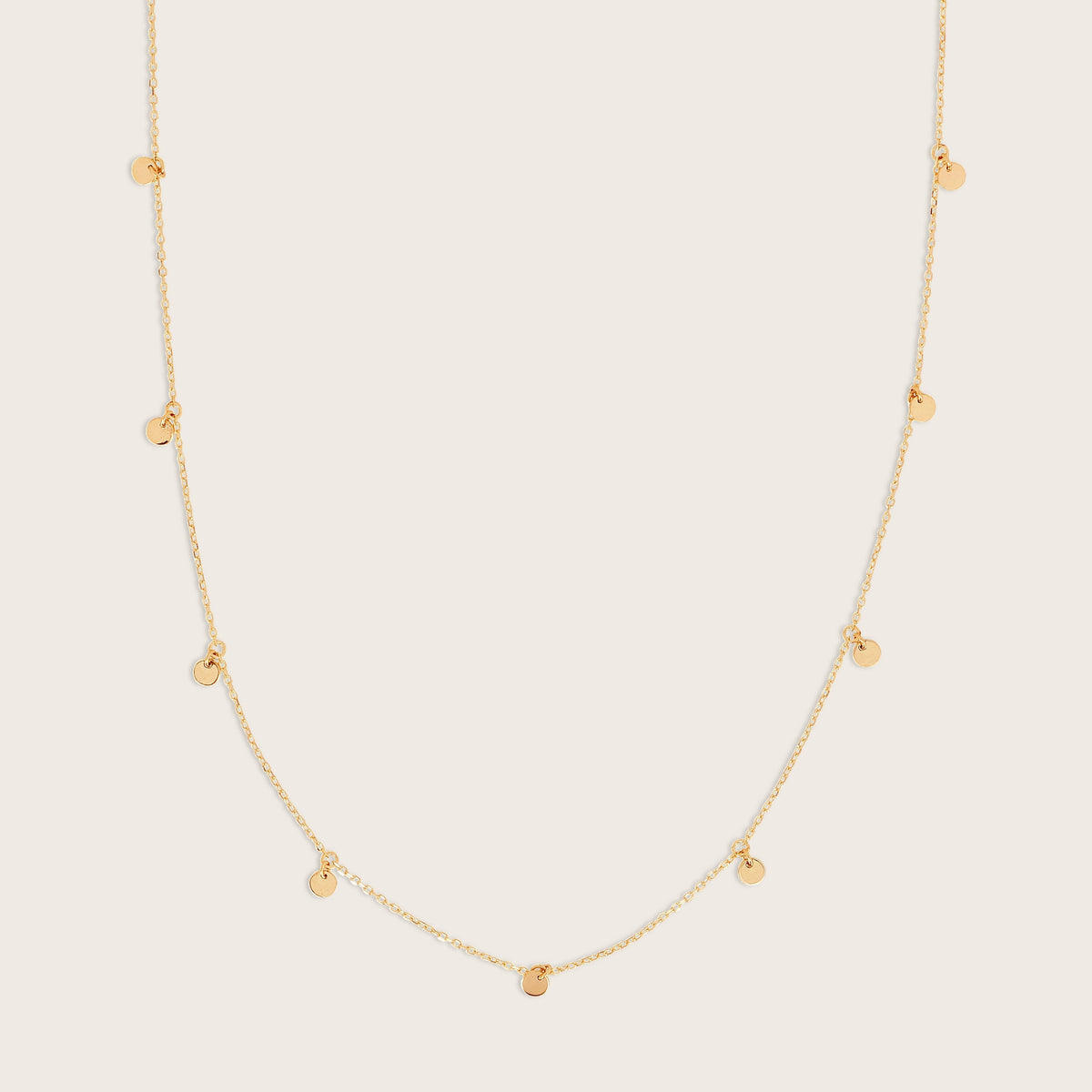 14k Yellow Gold Circle Charm Station Necklace