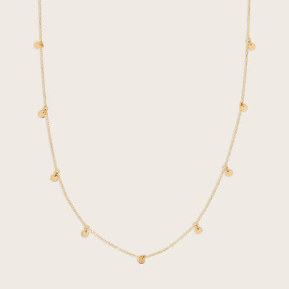 14k Yellow Gold Circle Charm Station Necklace