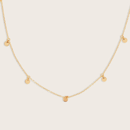 14k Yellow Gold Circle Charm Station Necklace