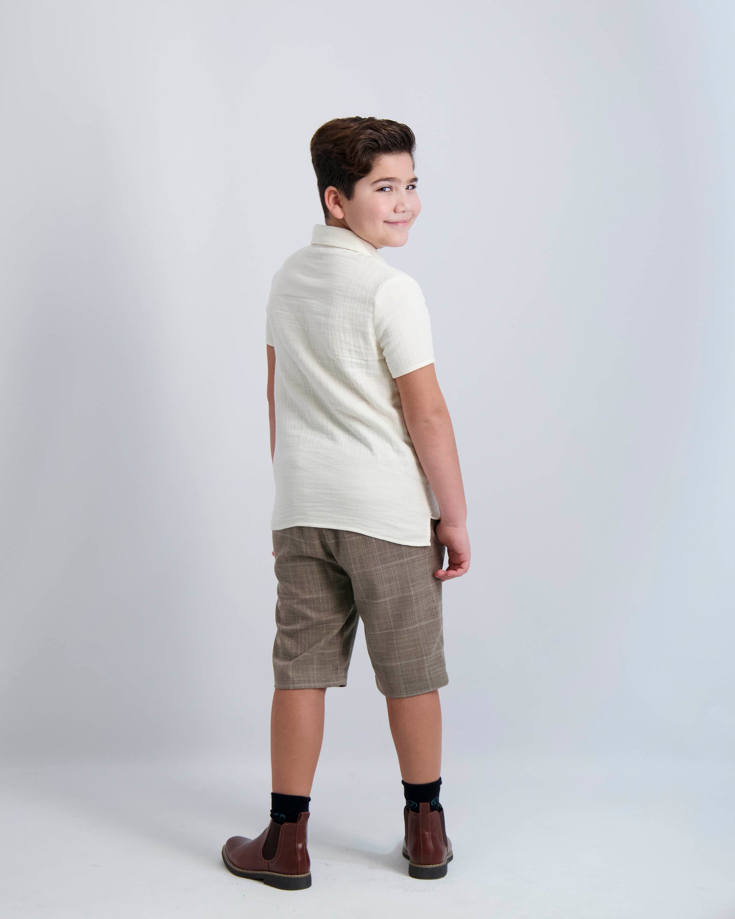 Camel Windowpane Short Dress Pants