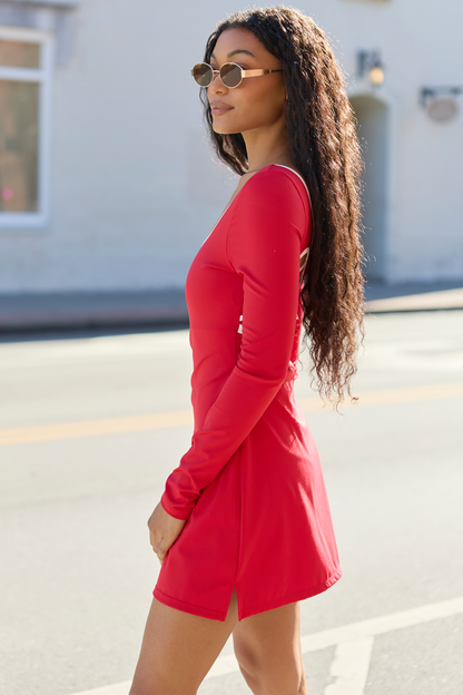Chasing Victory Cherry Red Long Sleeve Active Dress
