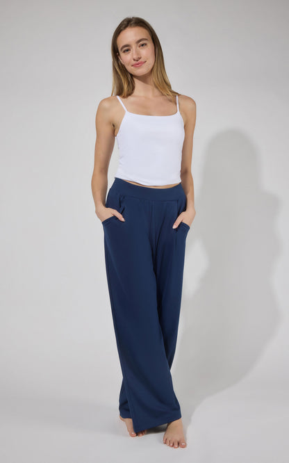 90 Degree by Reflex Lux Park Ave Wide Leg Pleated Pant W/ Side Pockets
