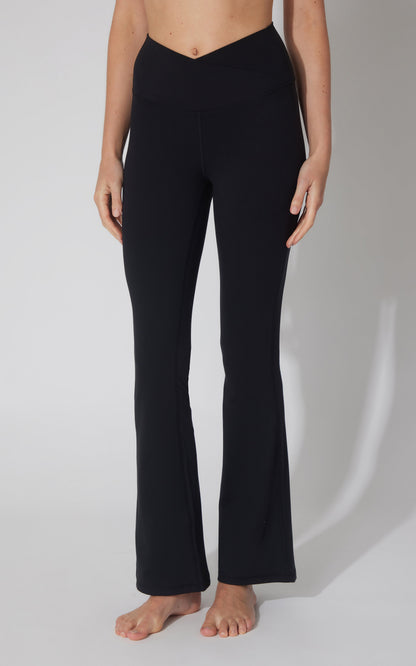 90 Degree by Reflex Lux Madison Crossover Elastic Free Waist 31 1/2 inch Flare Leg Pant