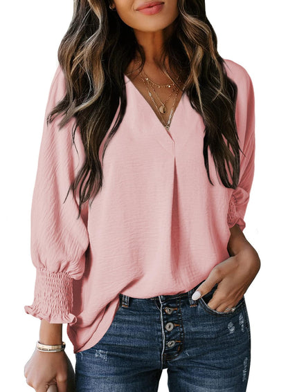 🔥Hot Sale-Womens Casual 3/4 Sleeve V Neck Loose Fit Basic Tees