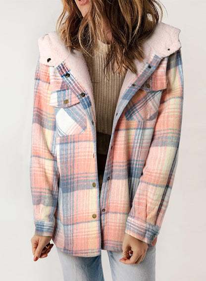 ⭐Women's Thickened Flannel Long Sleeve Plaid Jacket Coat with Hood(Buy 2 Free Shipping)