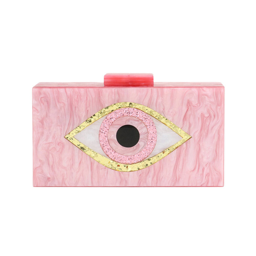 Glittered Evil Eye Celluloid Acetate Clutch Crossbody Bag