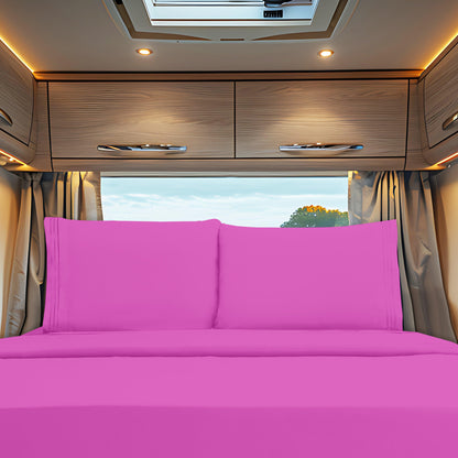 Elegant Comfort RV/Trailer 4-Piece 3 Line Embroidery Bed Sheet Set - Soft as a Hotel Premium Quality