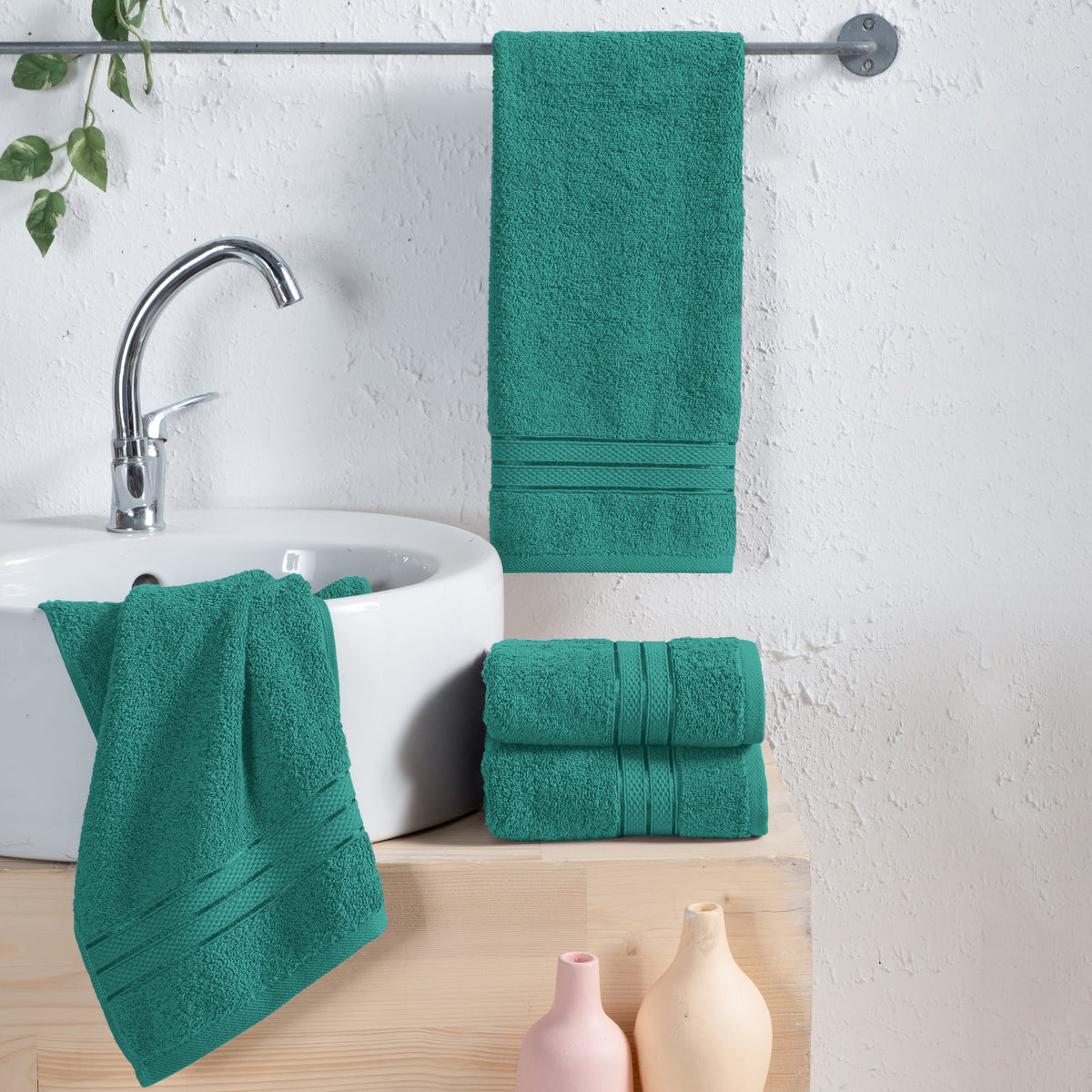 Elegant Comfort 4 Pack Turkish Cotton Three Line Popcorn Hand Towel Set, 16 x 28 inch