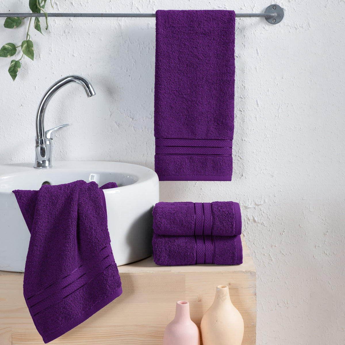 Elegant Comfort 4 Pack Turkish Cotton Three Line Popcorn Hand Towel Set, 16 x 28 inch