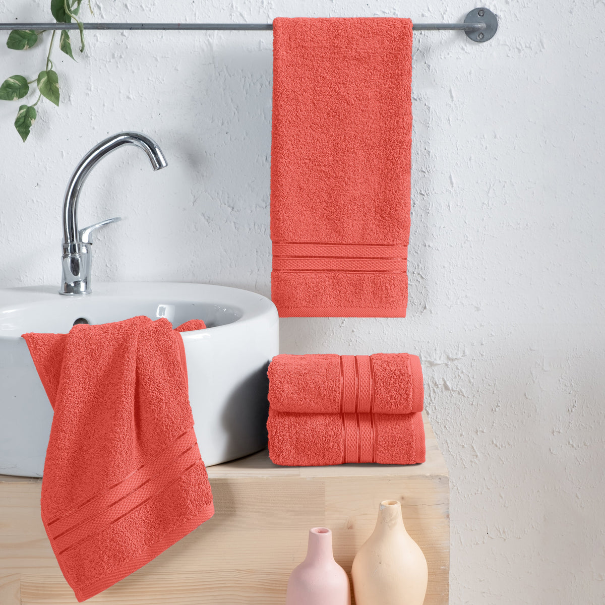 Elegant Comfort 4 Pack Turkish Cotton Three Line Popcorn Hand Towel Set, 16 x 28 inch