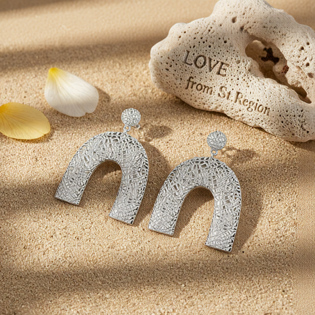 Silvertone Pebbled Arc Drop Earrings