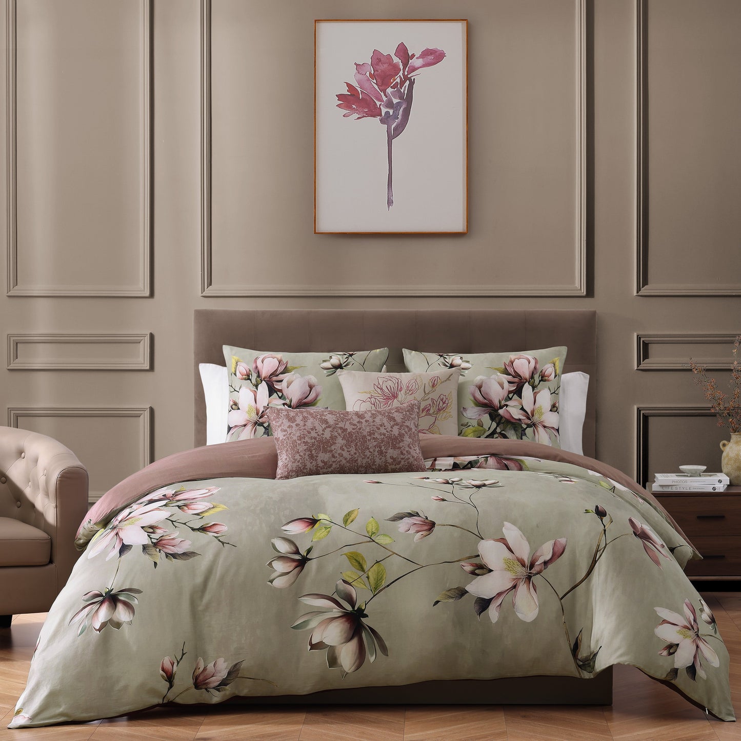 Bebejan Purple Lilies 5 Piece Reversible Comforter Set