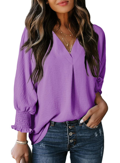 🔥Hot Sale-Womens Casual 3/4 Sleeve V Neck Loose Fit Basic Tees