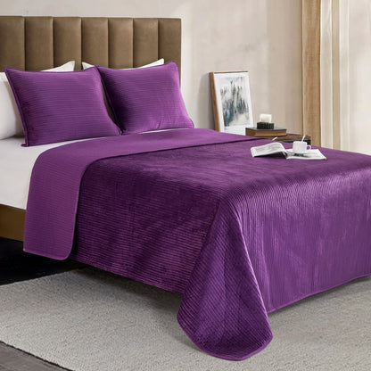 Elegant Comfort 3-Piece Velvet Corduroy Stripe Quilted Bedspread Coverlet Set