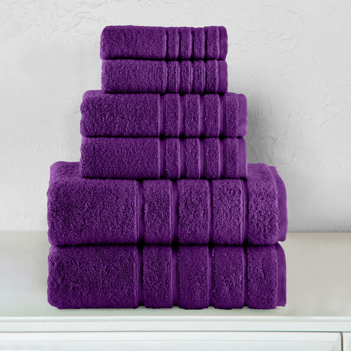 Elegant Comfort 6-Piece Turkish Cotton 4 Lines Stripe Towel Set, 2 Washcloths, 2 Hand Towels and 2 Bath Towels