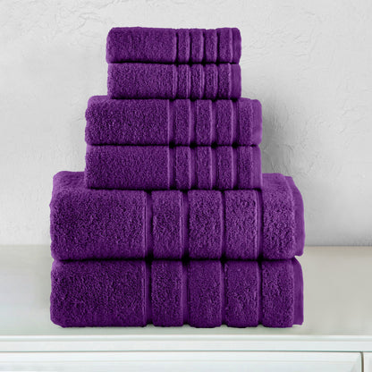 Elegant Comfort 6-Piece Turkish Cotton 4 Lines Stripe Towel Set, 2 Washcloths, 2 Hand Towels and 2 Bath Towels