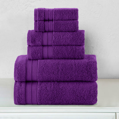 Elegant Comfort 6-Piece Turkish Cotton Three Line Popcorn Towel Set, 2 Washcloths, 2 Hand Towels and 2 Bath Towels