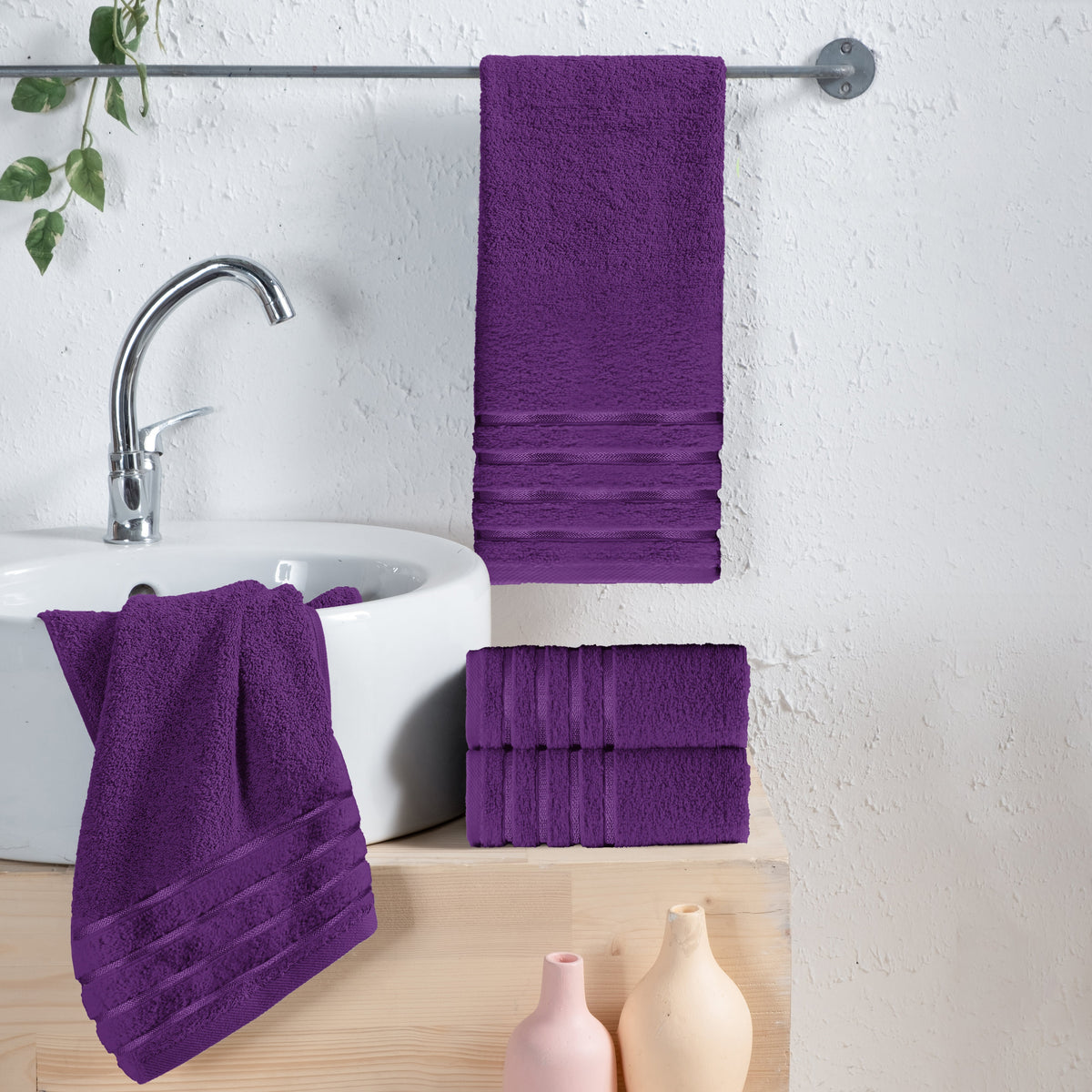 Elegant Comfort 4-Pack Turkish Cotton 4 Lines Stripe Hand Towel Set, 16 x 28 inch