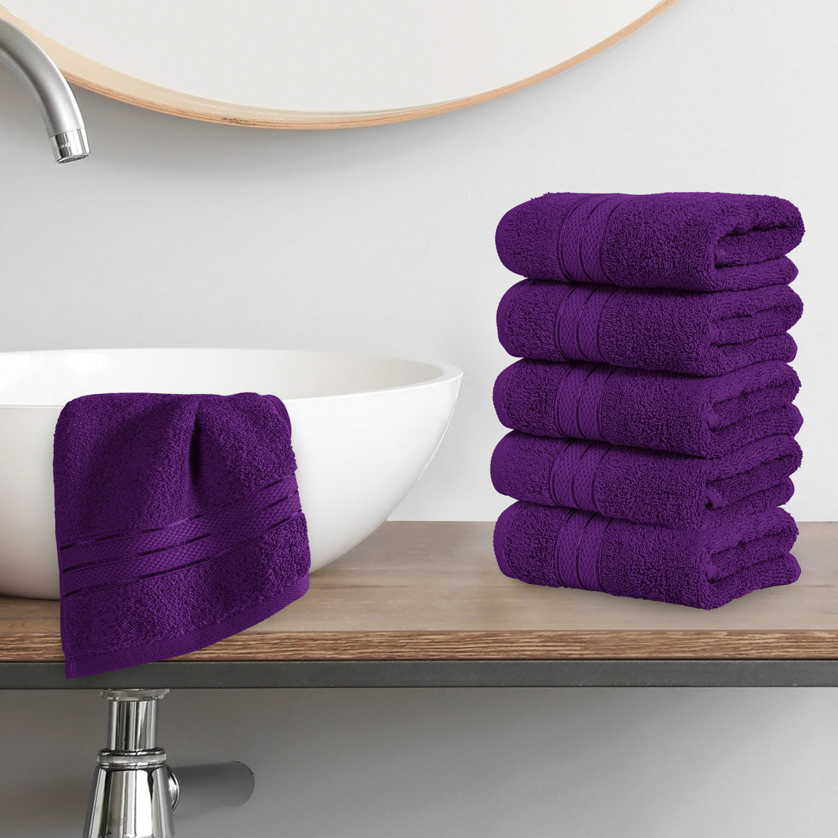 Elegant Comfort 6-Pack Premium Turkish Cotton Three Line Popcorn Washcloths Set, 13 x 13 inch