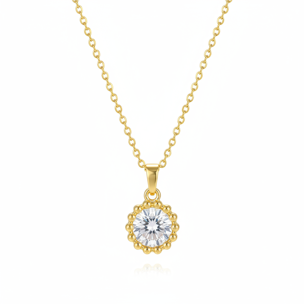 Crystal & Goldtone Round Bead Pendant Necklace