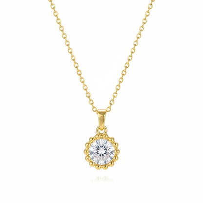 Crystal & Goldtone Round Bead Pendant Necklace