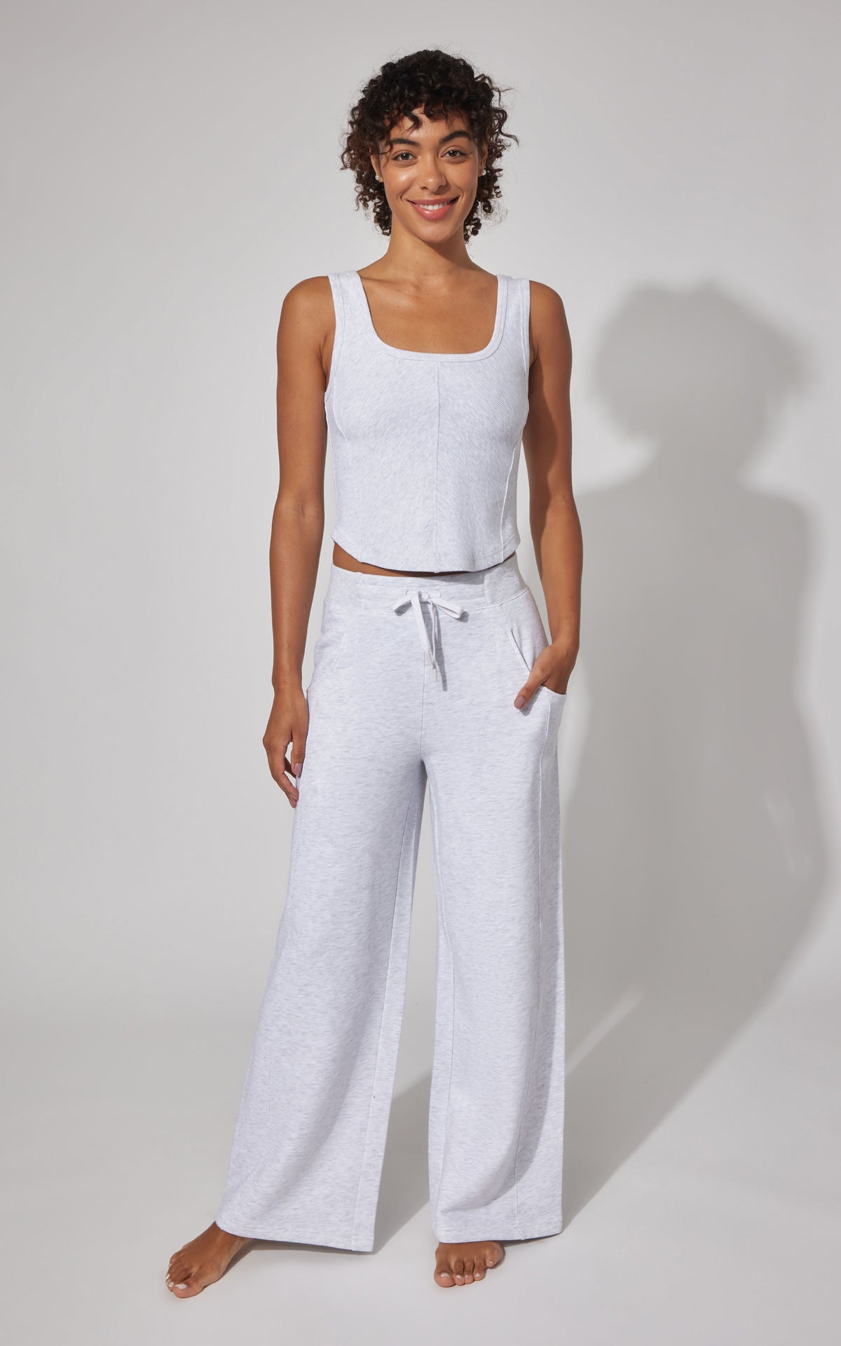 90 Degree by Reflex Terry Corset Tank & Fleece Wide Leg Pant Set