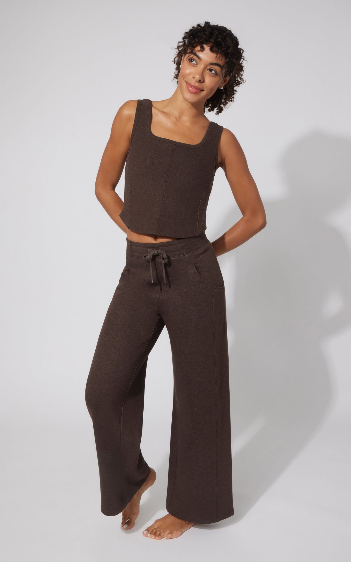 90 Degree by Reflex Terry Corset Tank & Fleece Wide Leg Pant Set