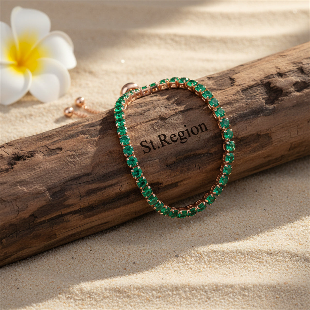 Green Cubic Zirconia & Rose Goldtone Adjustable Link Bracelet
