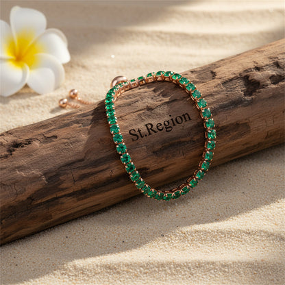 Green Cubic Zirconia & Rose Goldtone Adjustable Link Bracelet