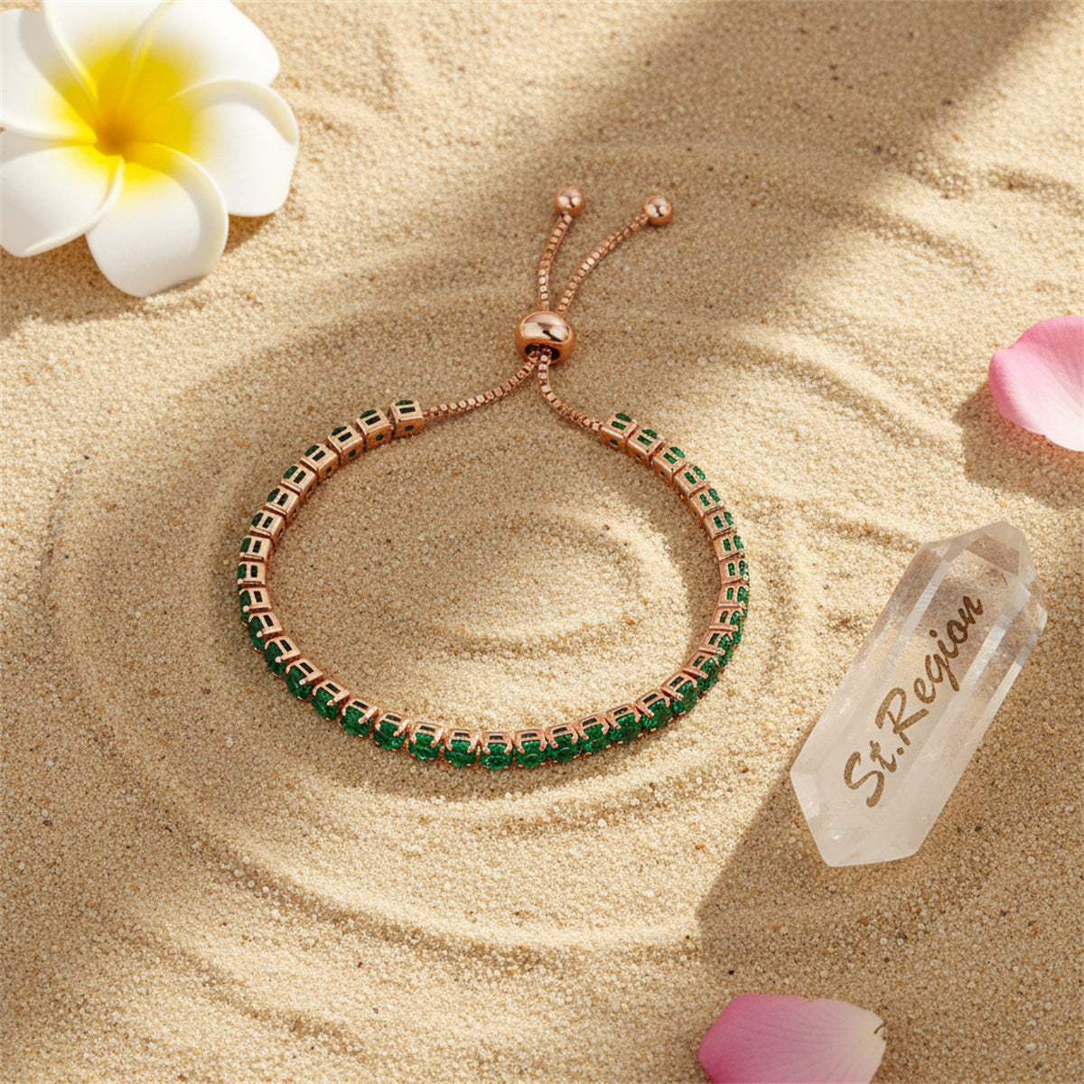 Green Cubic Zirconia & Rose Goldtone Adjustable Link Bracelet