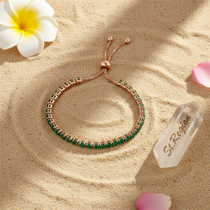 Green Cubic Zirconia & Rose Goldtone Adjustable Link Bracelet