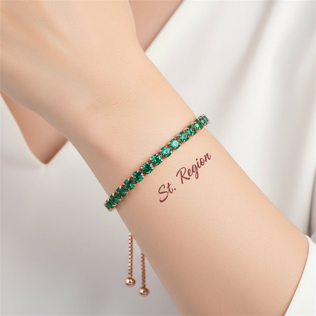 Green Cubic Zirconia & Rose Goldtone Adjustable Link Bracelet
