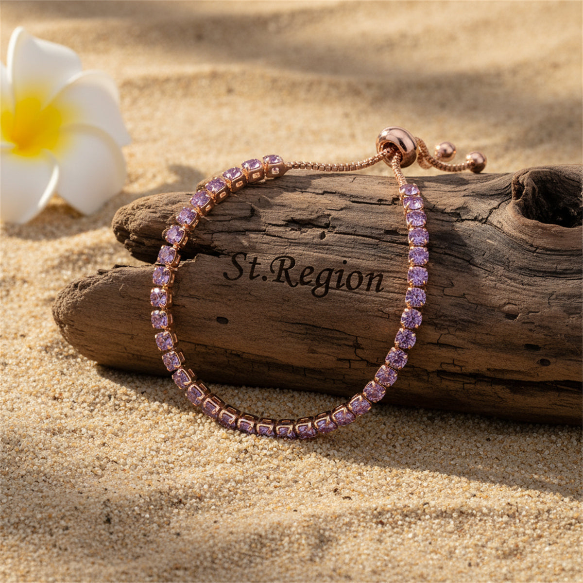 Purple Cubic Zirconia & Rose Goldtone Adjustable Link Bracelet
