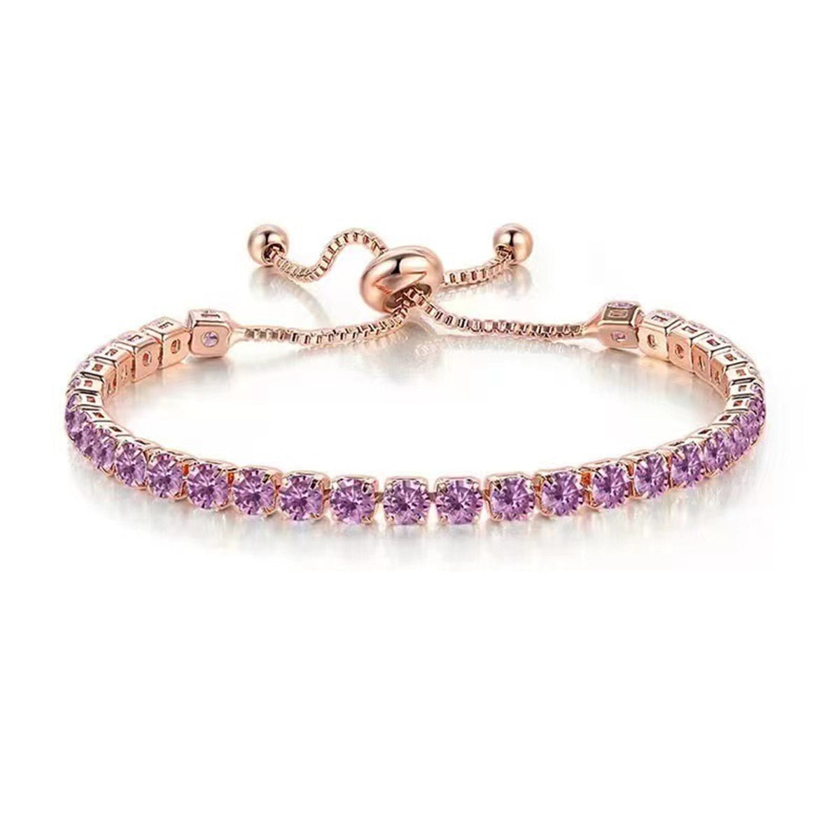 Purple Cubic Zirconia & Rose Goldtone Adjustable Link Bracelet