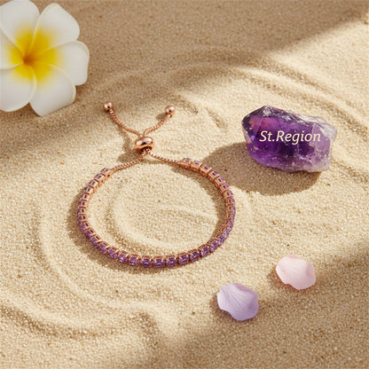 Purple Cubic Zirconia & Rose Goldtone Adjustable Link Bracelet