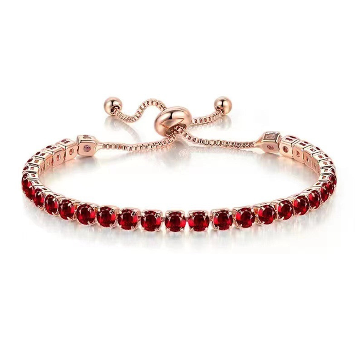 Red Cubic Zirconia & Rose Goldtone Adjustable Link Bracelet