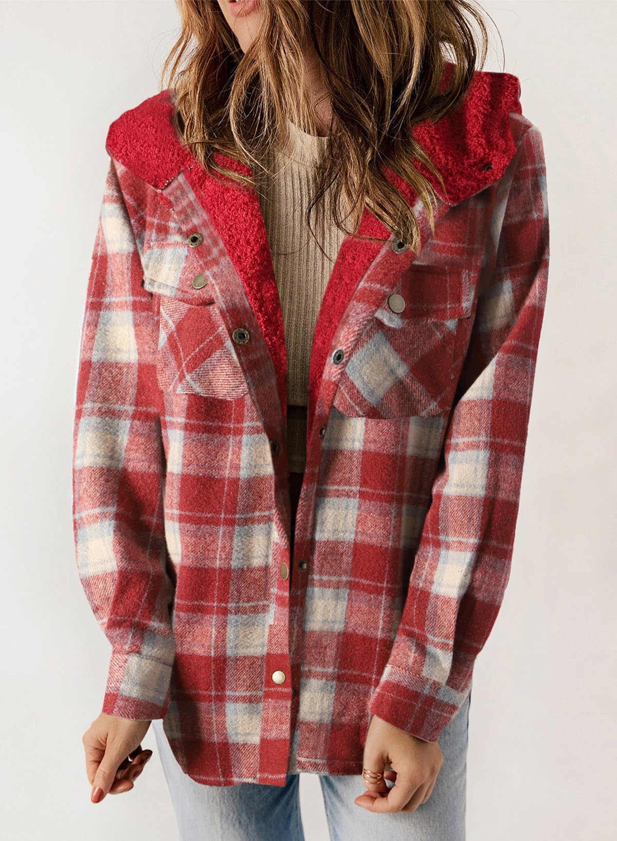 ⭐Women's Thickened Flannel Long Sleeve Plaid Jacket Coat with Hood(Buy 2 Free Shipping)