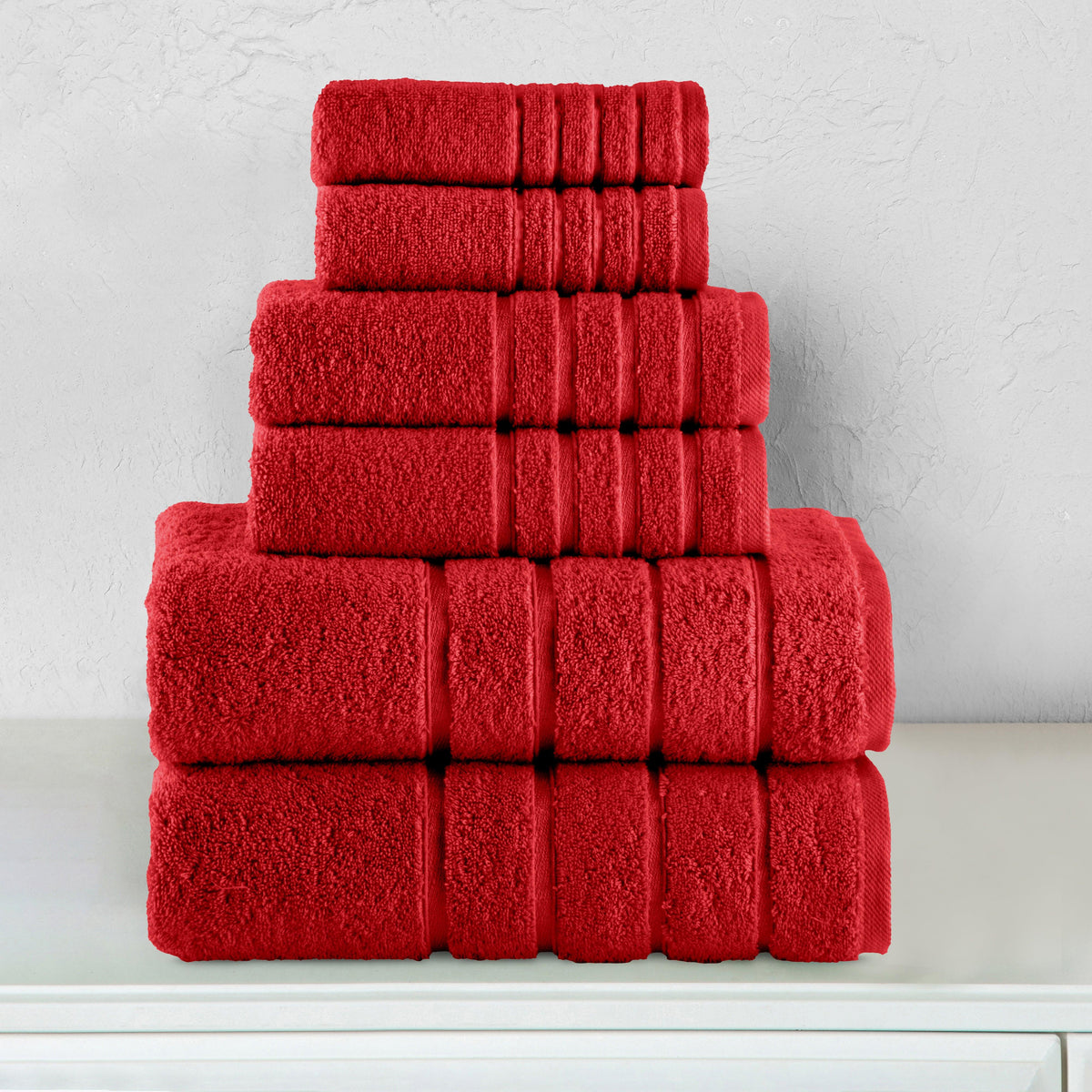 Elegant Comfort 6-Piece Turkish Cotton 4 Lines Stripe Towel Set, 2 Washcloths, 2 Hand Towels and 2 Bath Towels