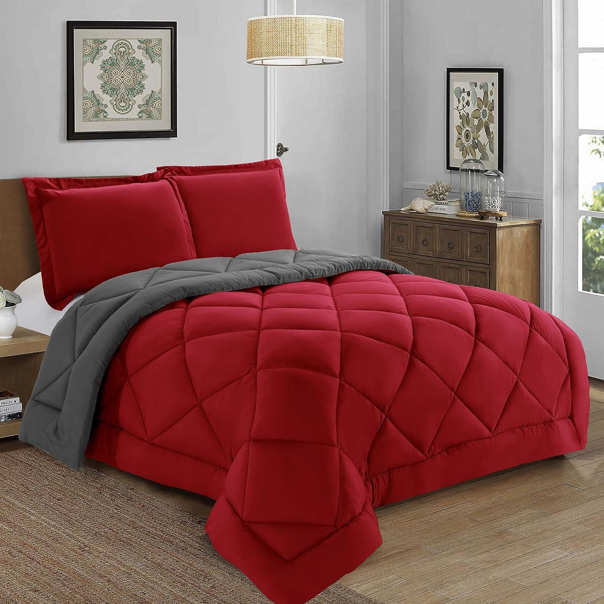 Elegant Comfort 3-Piece Reversible Diamond Stitched Comforter & Shams